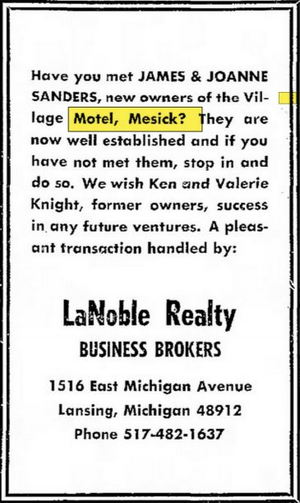 Village Motel (Manistee Crossing Family Resort) - May 1972 Ad